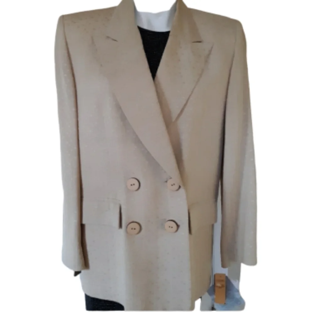 CHRISTIAN DIOR Rare, Vintage, 100% Silk, Bone & Black Colored Blazer Sz. 8 NWT!
